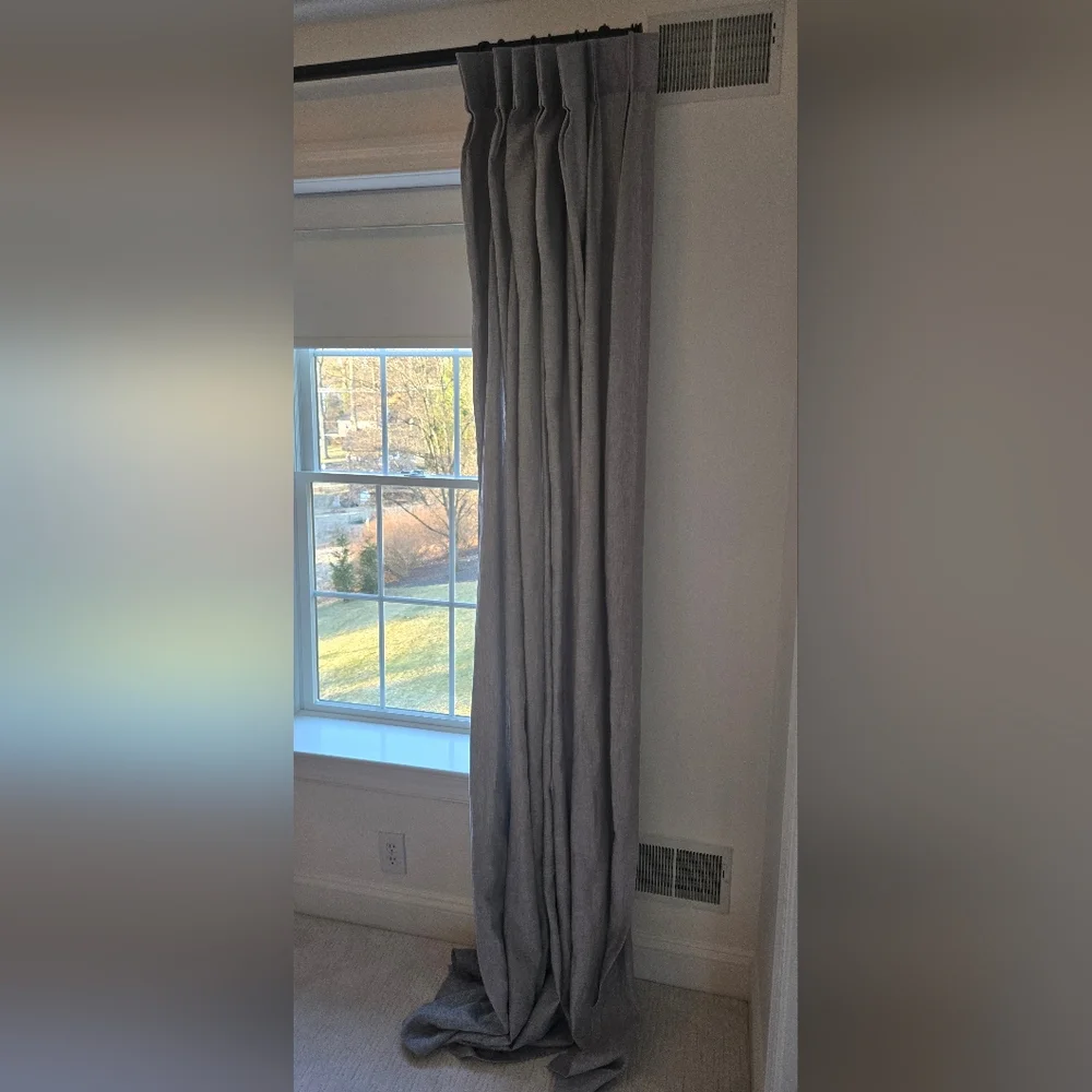 WEST ELM • European Flax Linen Curtain Panels, Set Of 2, Chambray Blue, 48x96